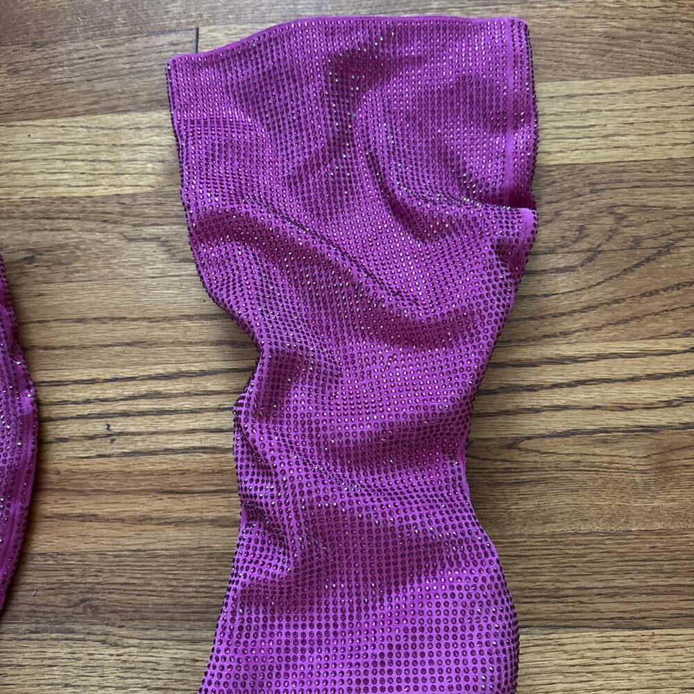 Torrid 9,5WW Wide Sexy Hot Pink Rhinestone Studded Slouchy 3.5" Heel Knee Boots - Picture 7 of 13